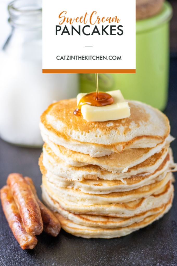 Fluffy & light, with a touch of sugar, vanilla, & creaminess in each bite, these sweet cream pancakes are a level up from traditional buttermilk flapjacks.