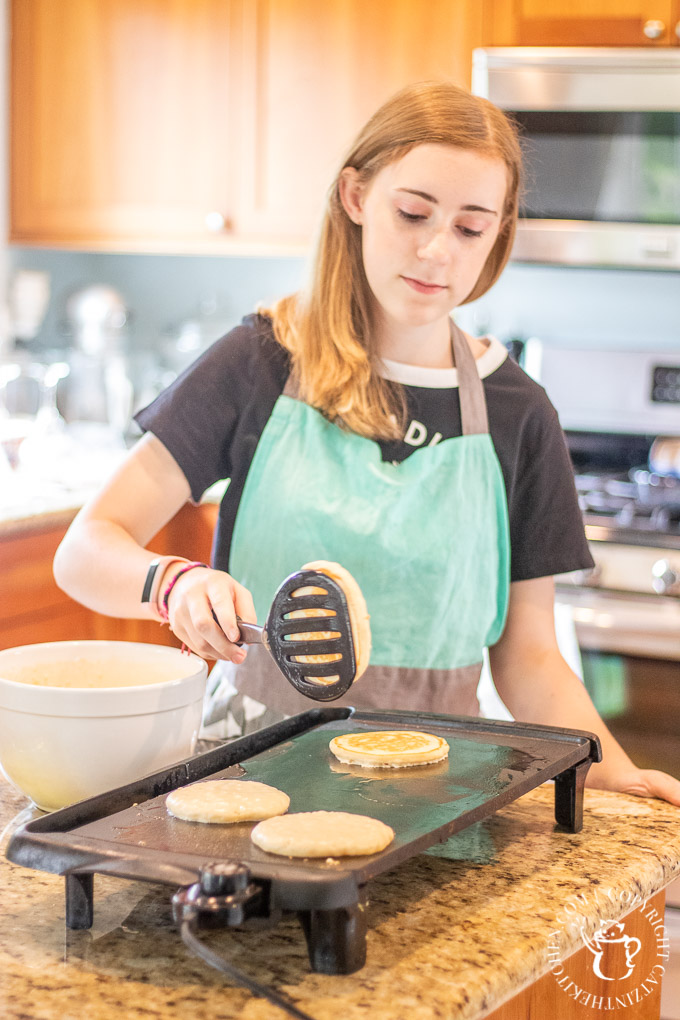 Gracie whips up these pancakes nearly every Friday morning - they're easy, quick, fluffy, and delectable. They're Friday Morning Pancakes!