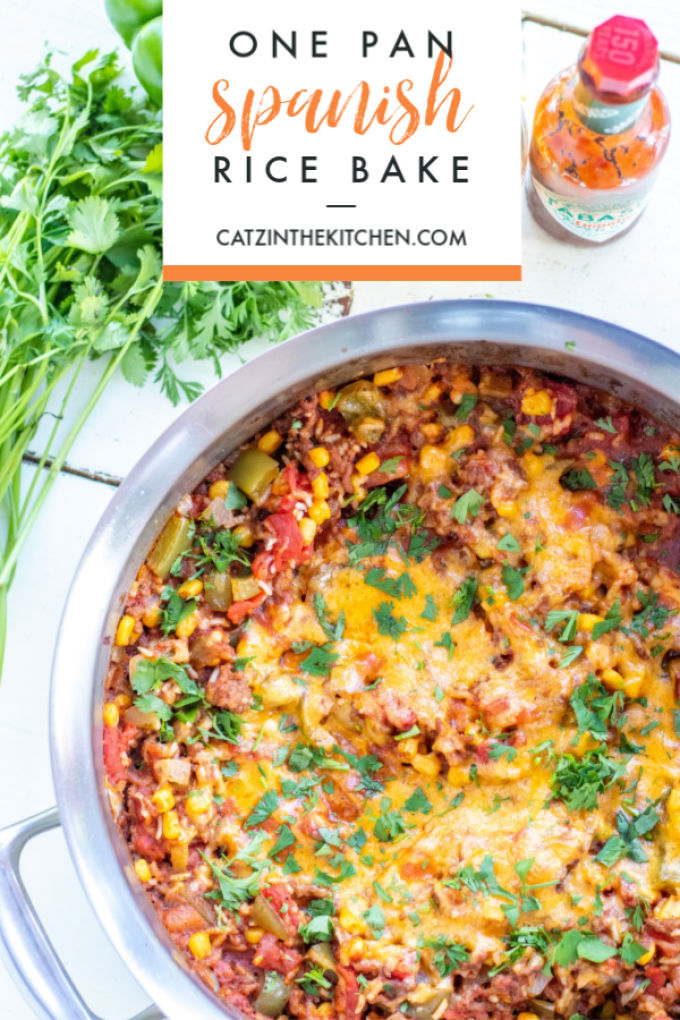 Busy family? This One Pan Spanish Rice Bake is for you. Other than the produce, it's a pantry meal, and it also comes together in a single pot!