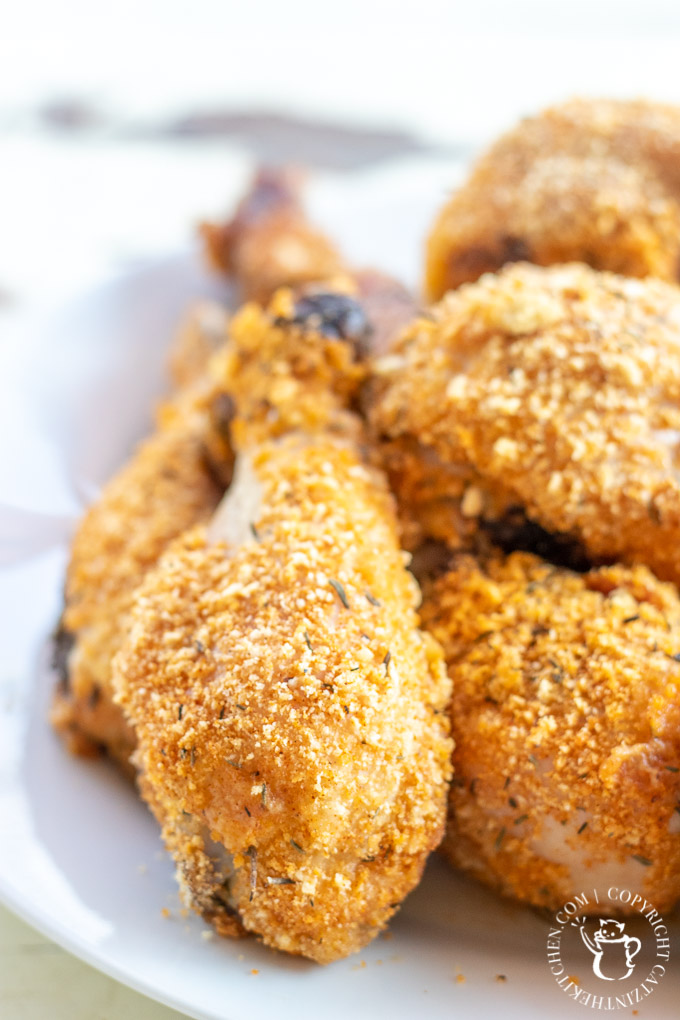 Got drumsticks in the freezer? Rather with dealing with hot oil and the mess it makes, try this easy, healthier oven baked "fried" chicken!