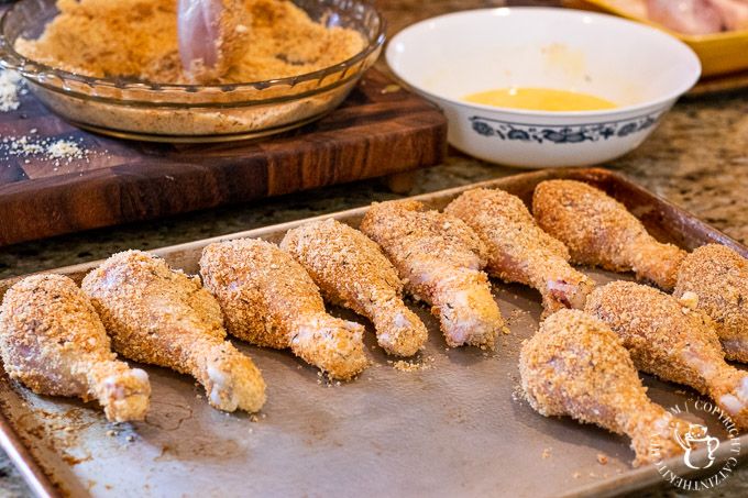 Got drumsticks in the freezer? Rather with dealing with hot oil and the mess it makes, try this easy, healthier oven baked "fried" chicken!